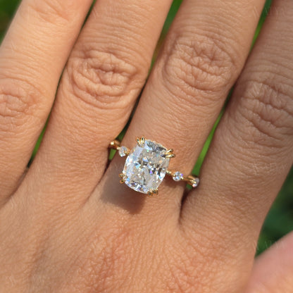 3.50 CT Elongated Cushion Cut Moissanite Engagement Ring Double Claw Prong Hidden Halo Distance Pave Set Anniversary Ring
