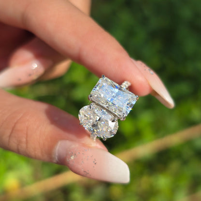 Unique Toi Et Moi Hidden Halo Oval and Radiant Cut Toi Et Moi Engagement Ring Wedding Ring Promise Ring