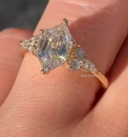 1.50 CT Hexagon Cut Moissanite Engagement Ring