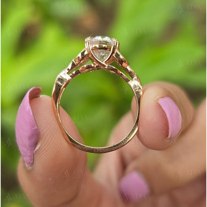 Unique 2.50 CT Oval Cut Moissanite Diamond Engagement Ring Side Nature Inspired Solitaire Ring Promise Ring
