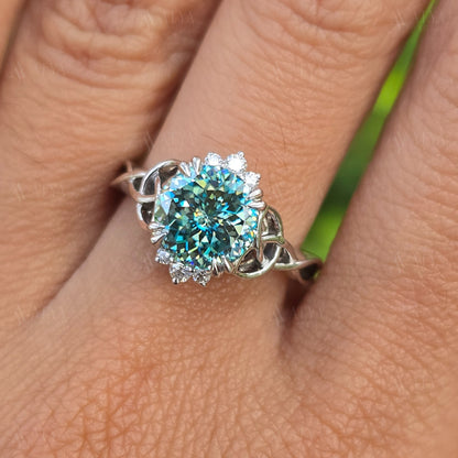 2.00 CT Portuguess Cut Cyne Blue Moissanite Diamond Engagement Ring Unique Diamond Bridal Ring For Her