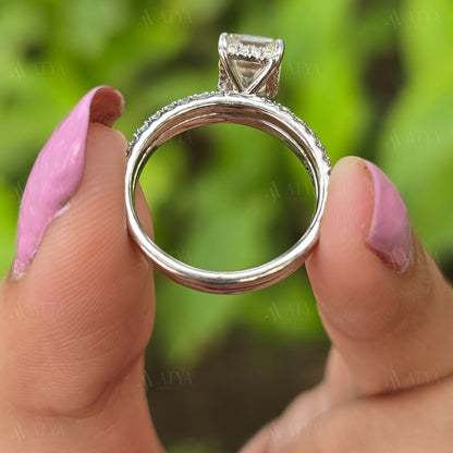 2.50 CT Emerald Cut Moissanite Brdial Ring Set For Her Wedding & Engagement Ring Set Proposal Ring