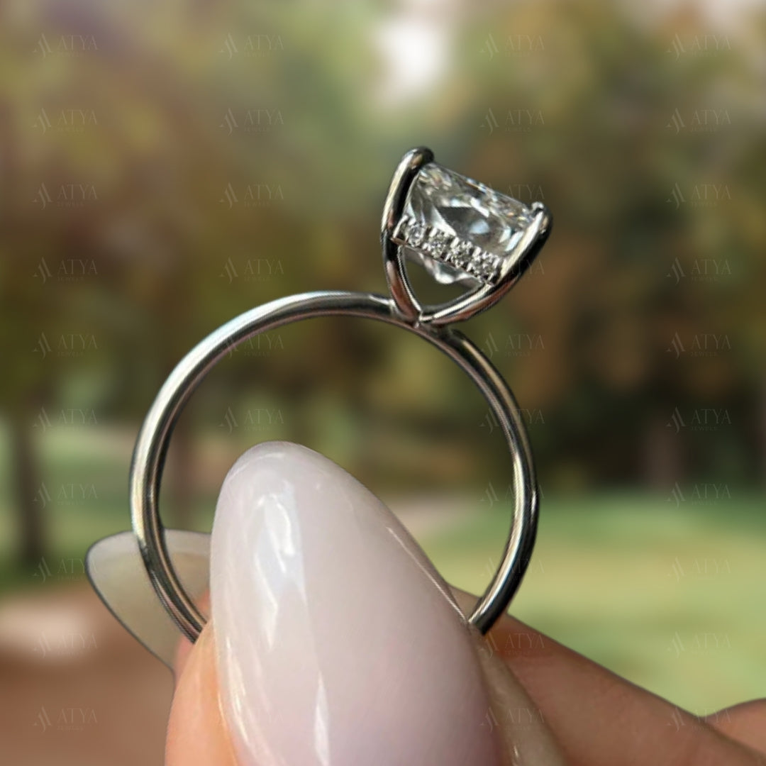 2.50 CT Radiant Cut IGI Certified Lab Grown Diamond Solitaire Hidden Halo Engagement Ring For Her