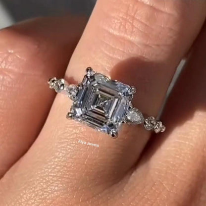 2.00 Ct Asscher Cut Moissanite Anniversary Ring