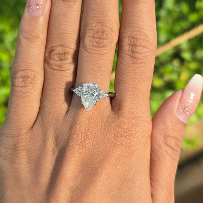 4.00 CT Pear Cut Moissanite Halo Engagement Ring Moissanite Wedding Ring for Her Anniversary Gift Moissanite Cluster Ring