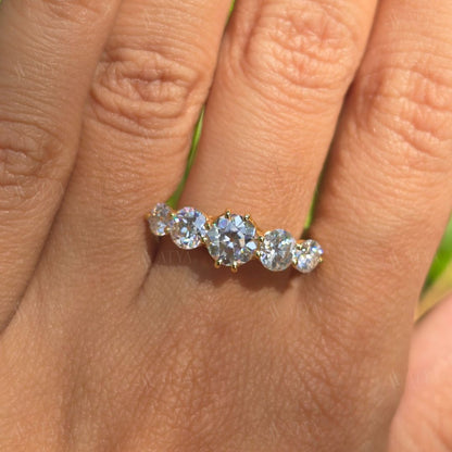 3 TCW Old Europian Cut Round Moissanite Engagement Ring Vintage Wedding Ring 14K Yellow Gold Ring Five Stone Ring Classic Personalised Ring
