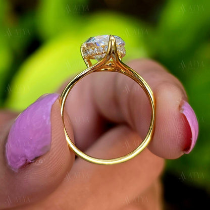 3.00 Pear Cut Split Shank Moissantie Engagement Ring Hidden Halo Anniversary Ring Gift Ring For Her