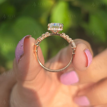 Radiant Cut Moissanite Bridal Ring Solitaire Radiant Wedding Ring Halo Engagement Ring Anniversary Gift For Women