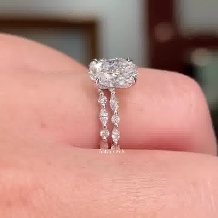 2.50 CT Oval Cut Moissanite Bridal Wedding Ring Set