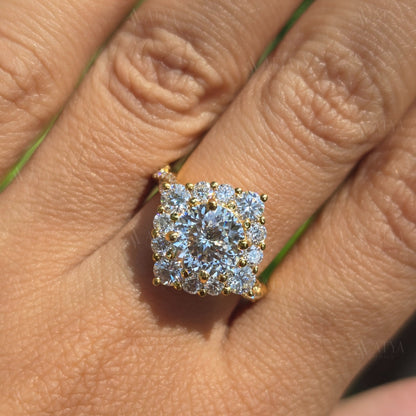 Vintage 2.00 CT Portuguese Cut Moissanite Engagement Ring Art Deco Hidden Halo Proposal Ring Anniversary Ring
