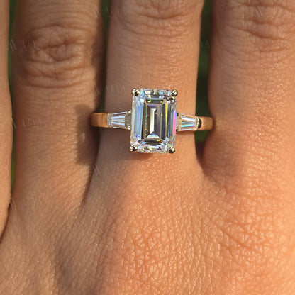3.00 CT Emerald Cut Triology Engagement Ring Three Stone Moissanite Wedding Ring Promise Ring