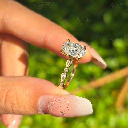 Unique 2.00 CT Oval Cut Art Deco Moissanite Engagement Ring Vintage Ring Celebrity Ring Proposal Ring