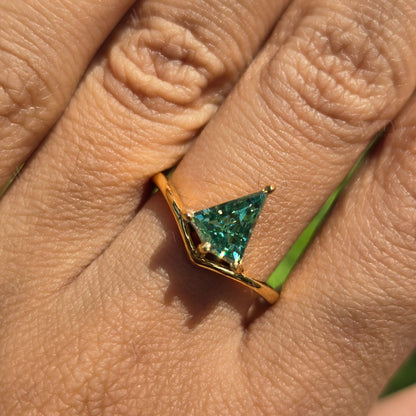 Blue Green Kite Cut Moissanite Diamond Engagement Ring Bypass Set Colored Solitaire Ring Unique Anniversary Gift