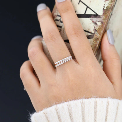 0.72 TCW Marquise Shaped Moissanite Half Eternity Wedding Band