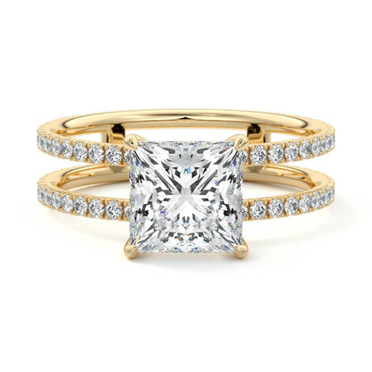 2.50 CT Princess Cut Lab Grown Diamond Engagement Ring Dual Shank Wedding Ring