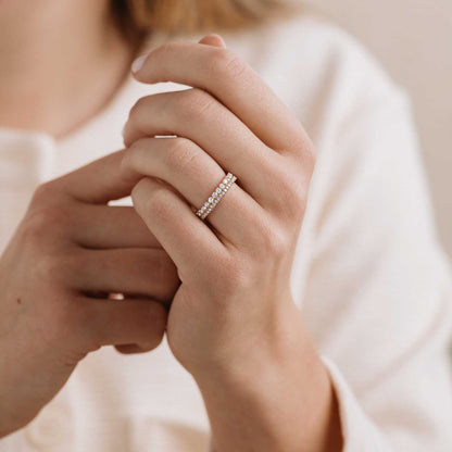 1.30 TCW Round Shaped Moissanite Double Row Wedding Band