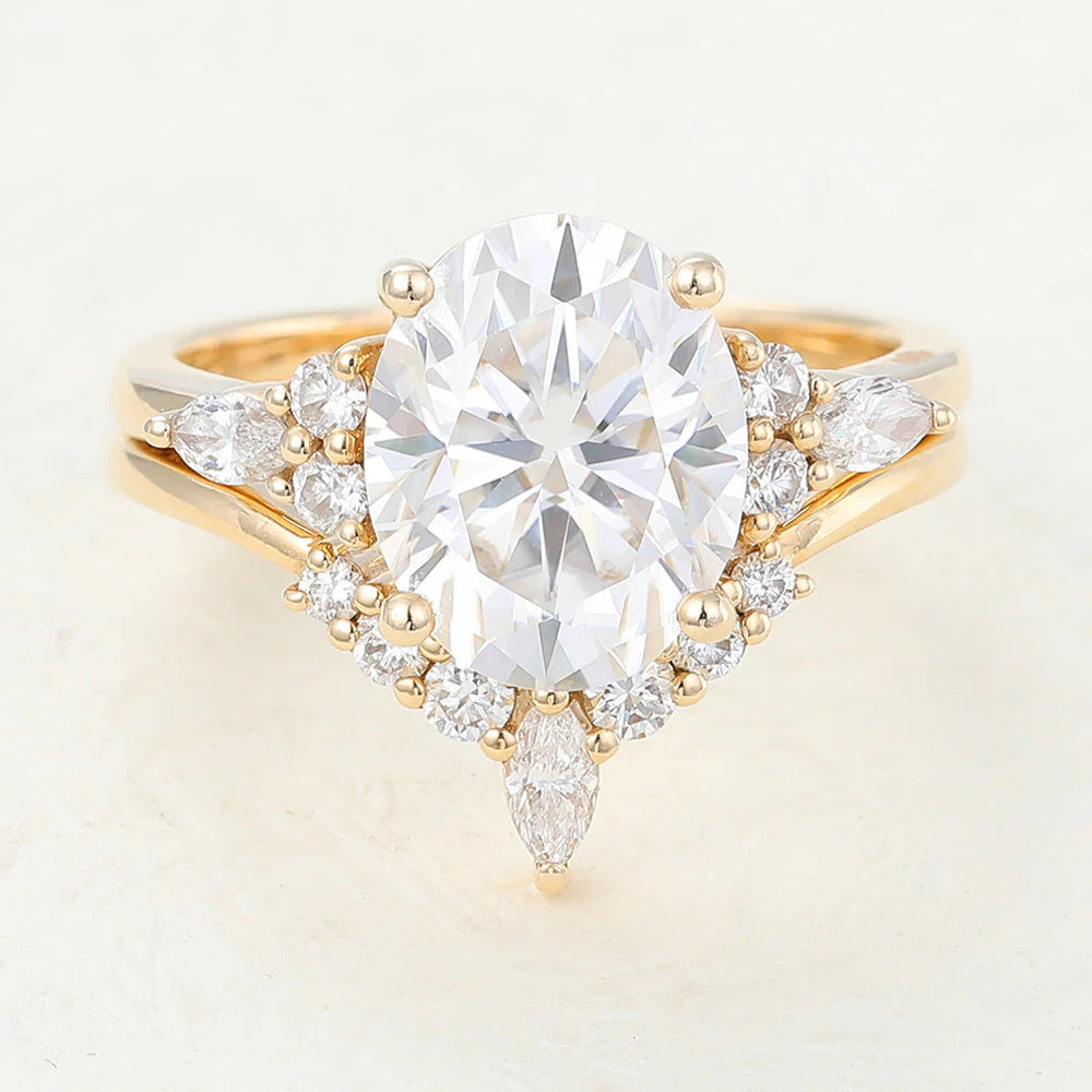 3.50 CT Oval Cut Moissanite Wedding Bridal Ring Set