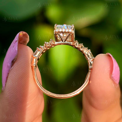 Radiant Cut Moissanite Bridal Ring Solitaire Radiant Wedding Ring Halo Engagement Ring Anniversary Gift For Women