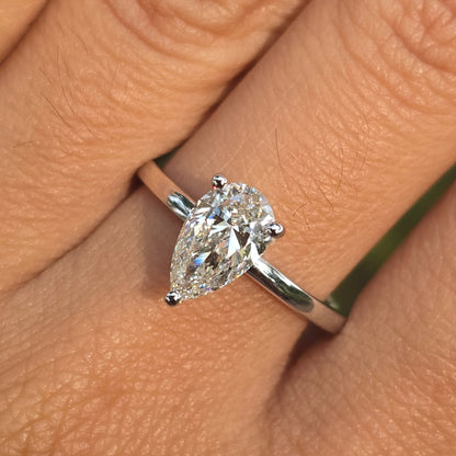 1.25 CT Pear Cut Moissanite Engagement Ring Dainty Ring Daily Wear Ring Gift Ring For Her