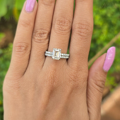 2.50 CT Emerald Cut Moissanite Brdial Ring Set For Her Wedding & Engagement Ring Set Proposal Ring