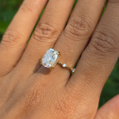 3.50 CT Elongated Cushion Cut Moissanite Engagement Ring Double Claw Prong Hidden Halo Distance Pave Set Anniversary Ring