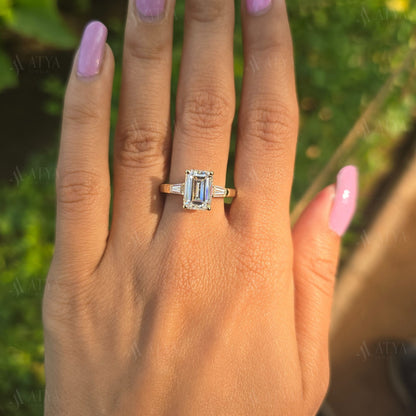 3.00 CT Emerald Cut Triology Engagement Ring Three Stone Moissanite Wedding Ring Promise Ring
