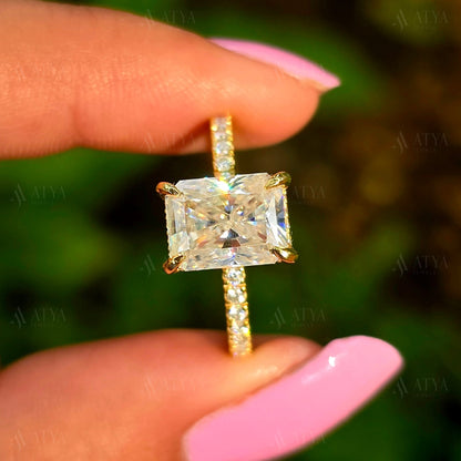 2.00 CT Radiant Cut Moissanite Hidden Halo Engagement Ring Half-Eternity Diamond Ring Gift Ring For Her