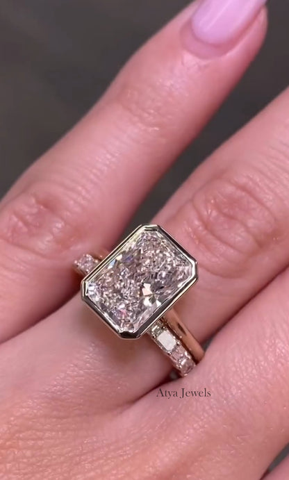 2.50 CT Radiant Cut Moissanite Bridal Wedding Ring Set