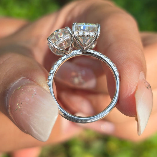Unique Toi Et Moi Hidden Halo Oval and Radiant Cut Toi Et Moi Engagement Ring Wedding Ring Promise Ring
