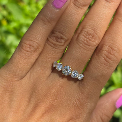 3 TCW Old Europian Cut Round Moissanite Engagement Ring Vintage Wedding Ring 14K Yellow Gold Ring Five Stone Ring Classic Personalised Ring