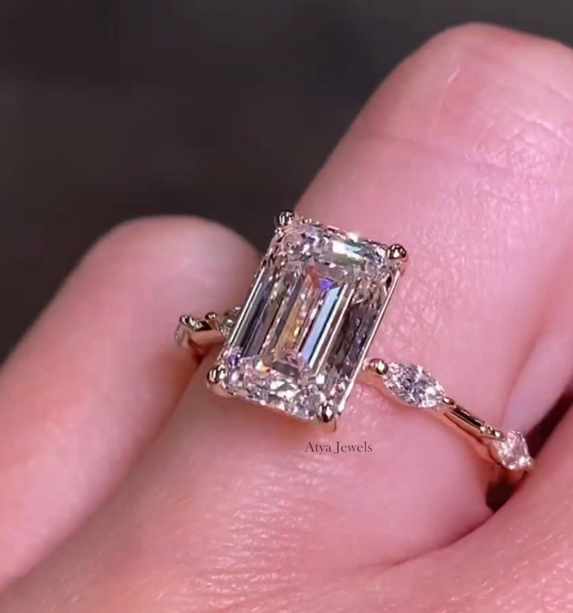 4.00 CT Emerald Cut Moisaanite Engagement  Ring