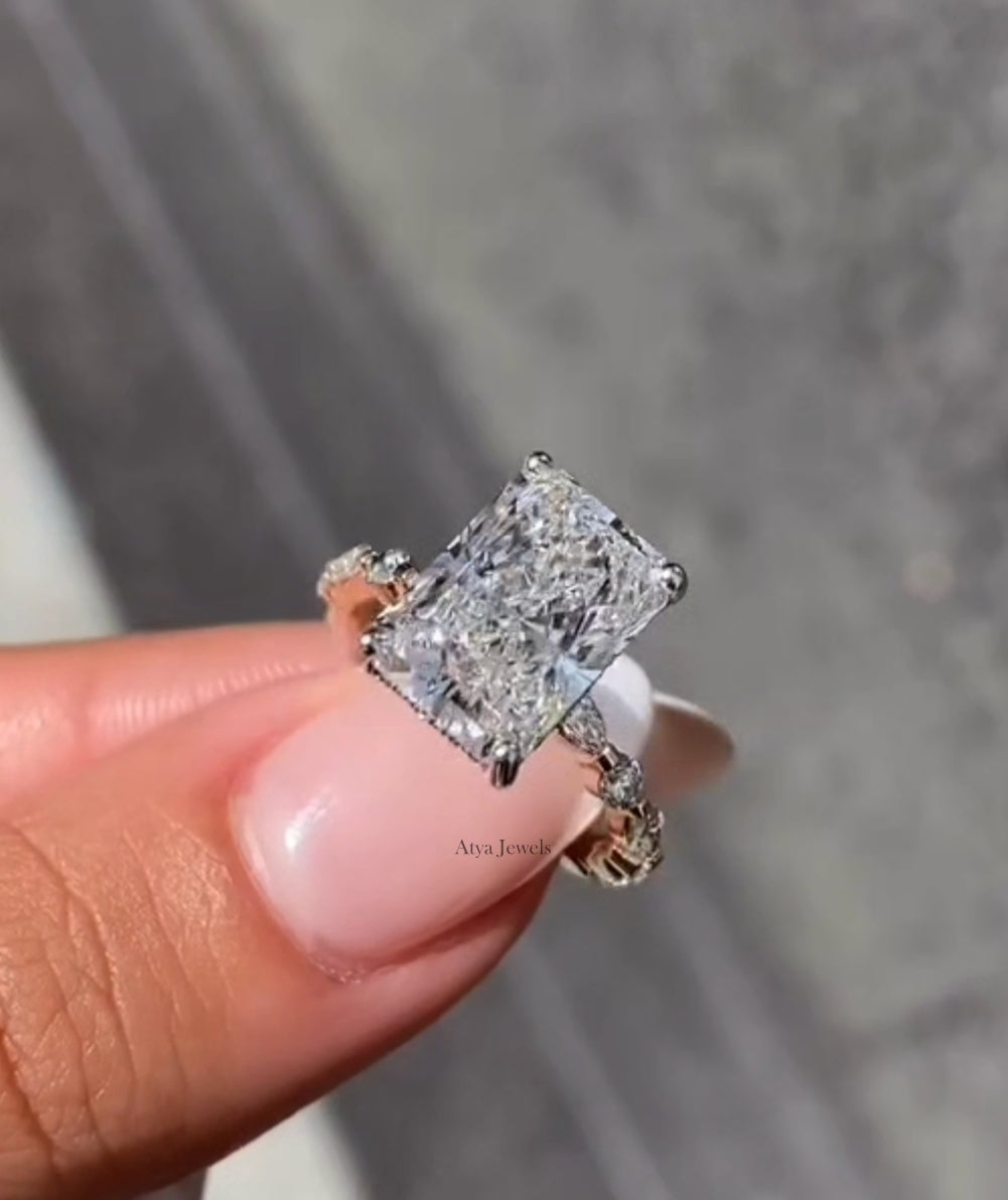 3.00 CT Radiant Cut Moissanite Engagement Ring