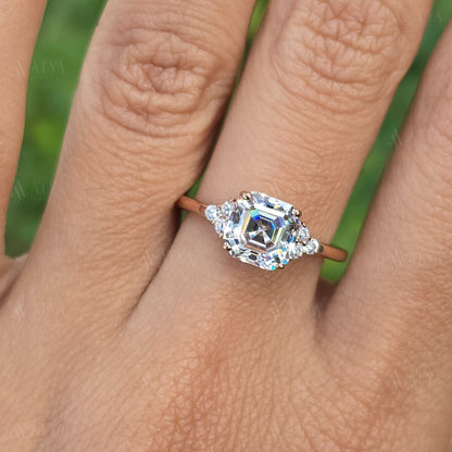2.50 CT Asscher Cut Moissanite Engagement Ring Cluster Ring Dainty Ring Minimalist Ring