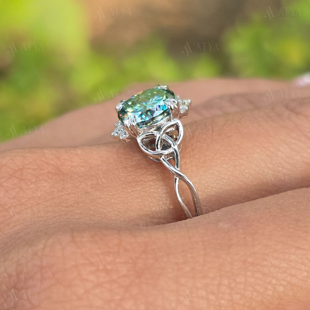 2.00 CT Portuguess Cut Cyne Blue Moissanite Diamond Engagement Ring Unique Diamond Bridal Ring For Her