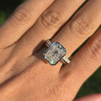 4.00 CT Radiant Cut Moissanite Bezel Set Engagement Bridal Set Ring for Women Pave Set Wedding Band Ring Gift for Her