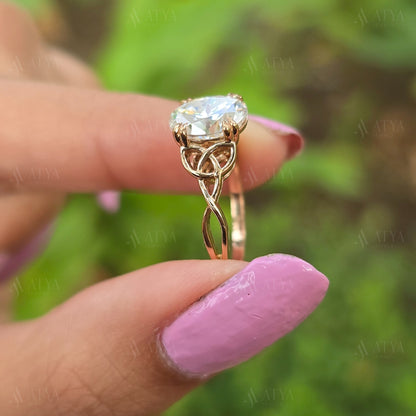Unique 2.50 CT Oval Cut Moissanite Diamond Engagement Ring Side Nature Inspired Solitaire Ring Promise Ring