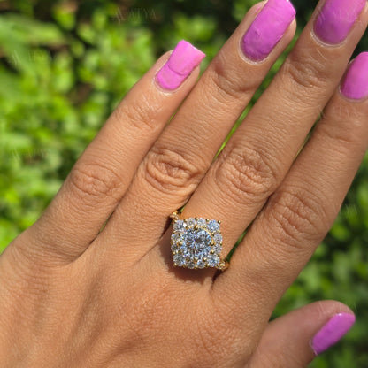 Vintage 2.00 CT Portuguese Cut Moissanite Engagement Ring Art Deco Hidden Halo Proposal Ring Anniversary Ring