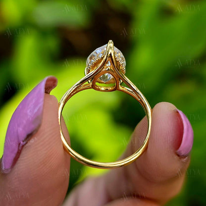 3.00 Pear Cut Split Shank Moissantie Engagement Ring Hidden Halo Anniversary Ring Gift Ring For Her