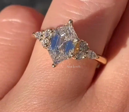 1.50 CT Hexagon Cut Moissanite Engagement Ring