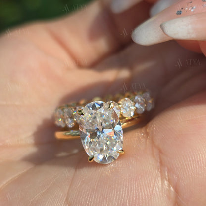 4.00 CT Oval Cut Moissanite Bridal Ring Set Oval Matching Eternity Band Wedding Ring Set Engagement Ring Set