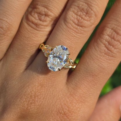4.00 CT Oval Cut Nature Inspired Moissanite Engagement Ring Floral Bezel Set Marquise Side Diamond Ring For Her