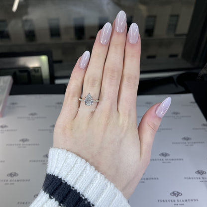 2 CT Pear Cut Hidden Halo Lab Grown Diamond Engagement Ring For Women