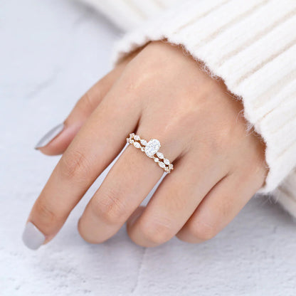 1.50 CT Oval Moissanite Solitaire Bridal Wedding Ring Set