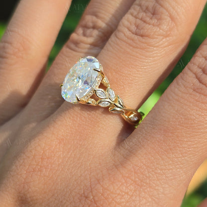 4.00 CT Oval Cut Nature Inspired Moissanite Engagement Ring Floral Bezel Set Marquise Side Diamond Ring For Her