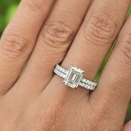 2.50 CT Emerald Cut Moissanite Brdial Ring Set For Her Wedding & Engagement Ring Set Proposal Ring