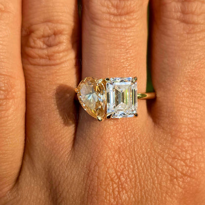 5.00 TCW Pear & Emerald Cut Toi Et Moi Moissanite Engagement Ring Toi Et Moi Promise Ring For Her