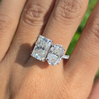 Unique Toi Et Moi Hidden Halo Oval and Radiant Cut Toi Et Moi Engagement Ring Wedding Ring Promise Ring