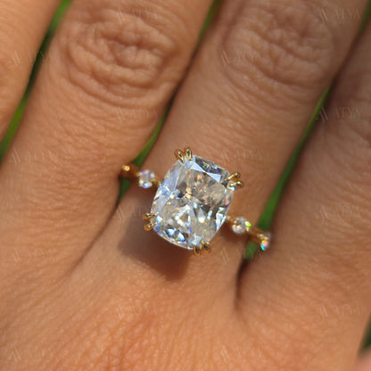 3.50 CT Elongated Cushion Cut Moissanite Engagement Ring Double Claw Prong Hidden Halo Distance Pave Set Anniversary Ring