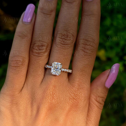 Radiant Cut Moissanite Bridal Ring Solitaire Radiant Wedding Ring Halo Engagement Ring Anniversary Gift For Women