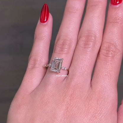 4.00 CT Emerald Cut Moisaanite Engagement  Ring